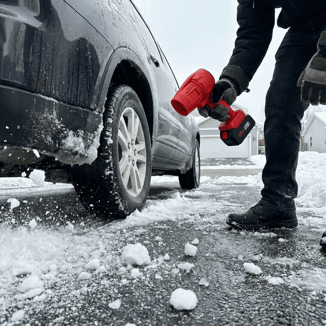 ArcticBlow clearing snow from a car